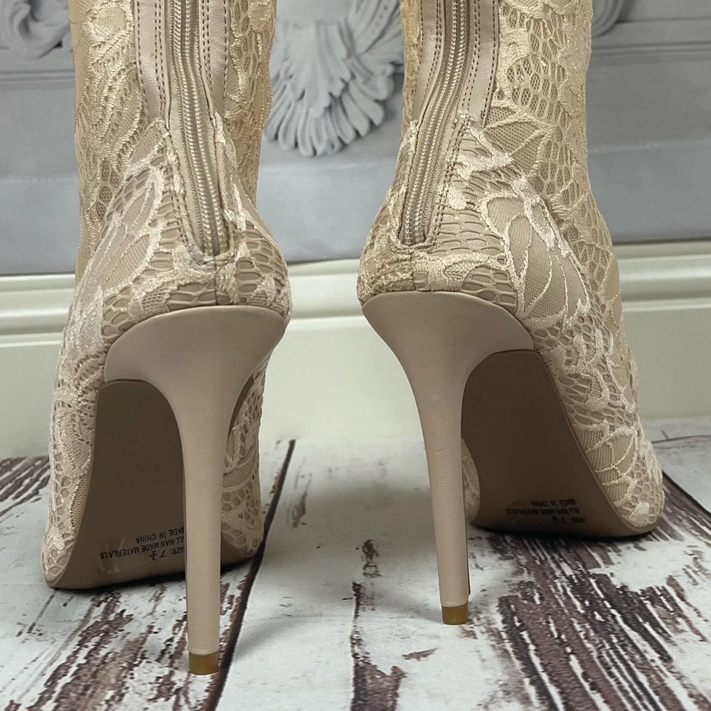 Lace Stiletto Thigh High Boots - Picture 9 of 11